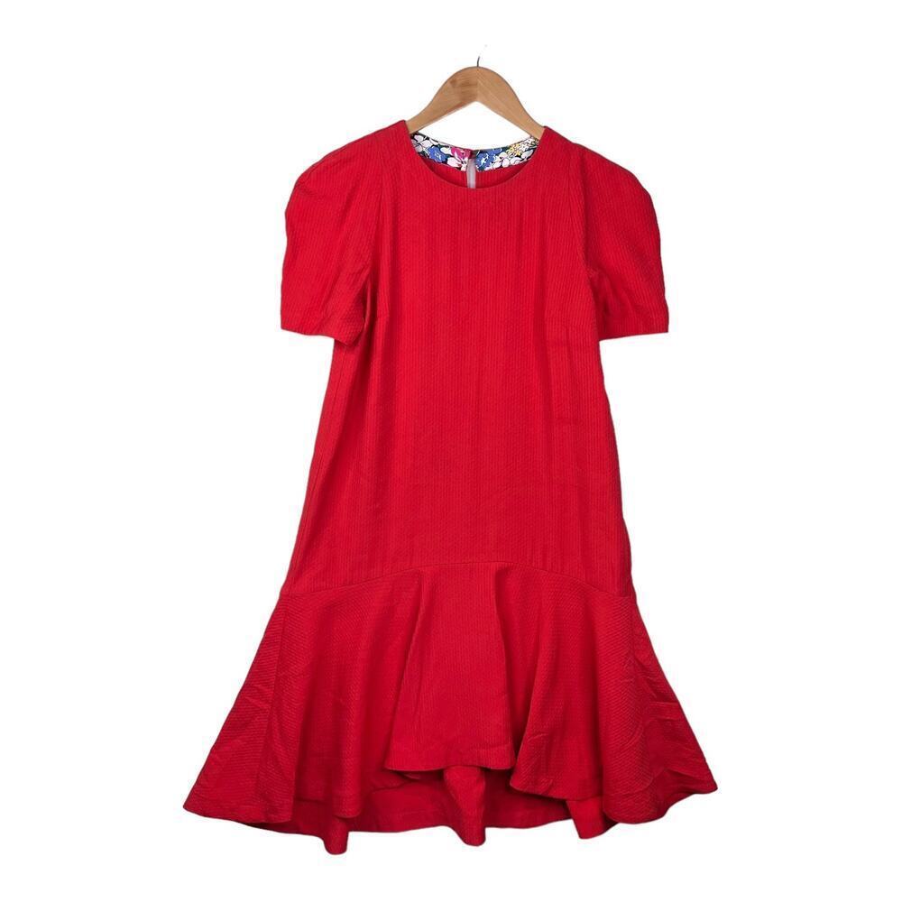 Anthropologie Maeve Red Cherry Rousseau Flounced Short Sleeve Dress Size 0-XS